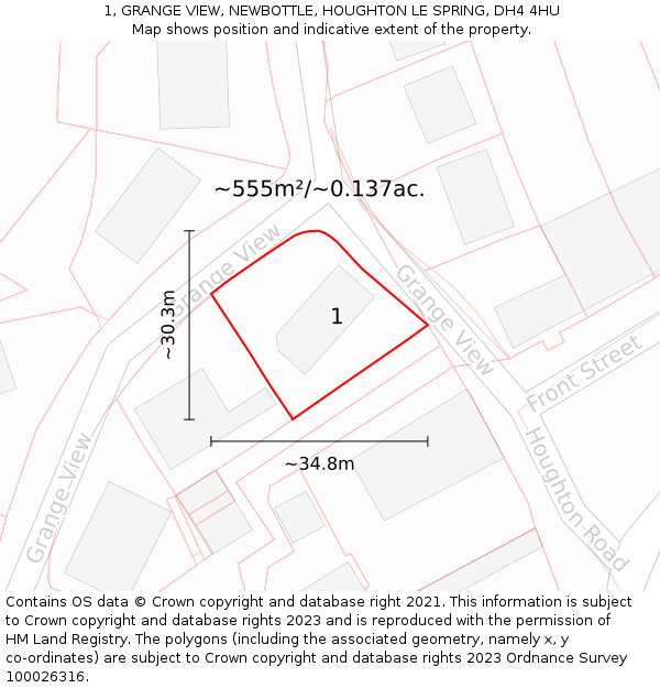1, GRANGE VIEW, NEWBOTTLE, HOUGHTON LE SPRING, DH4 4HU: Plot and title map