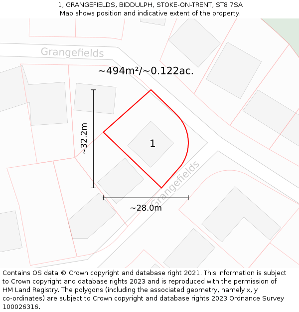 1, GRANGEFIELDS, BIDDULPH, STOKE-ON-TRENT, ST8 7SA: Plot and title map