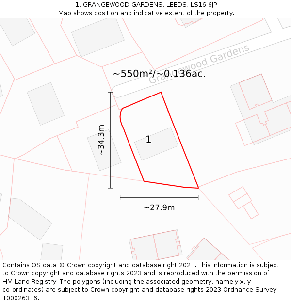 1, GRANGEWOOD GARDENS, LEEDS, LS16 6JP: Plot and title map