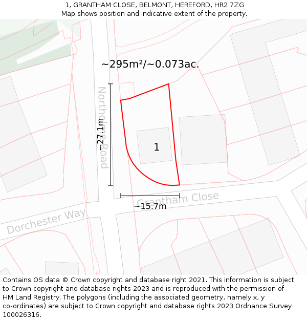 1, GRANTHAM CLOSE, BELMONT, HEREFORD, HR2 7ZG: Plot and title map
