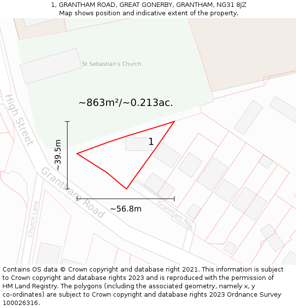 1, GRANTHAM ROAD, GREAT GONERBY, GRANTHAM, NG31 8JZ: Plot and title map