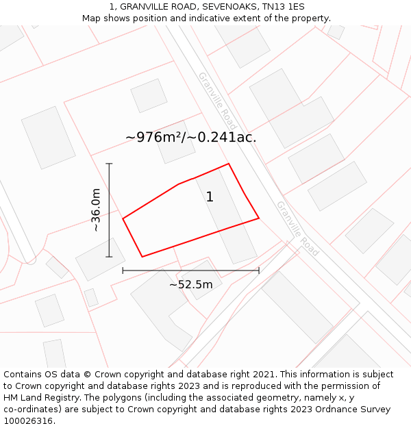 1, GRANVILLE ROAD, SEVENOAKS, TN13 1ES: Plot and title map