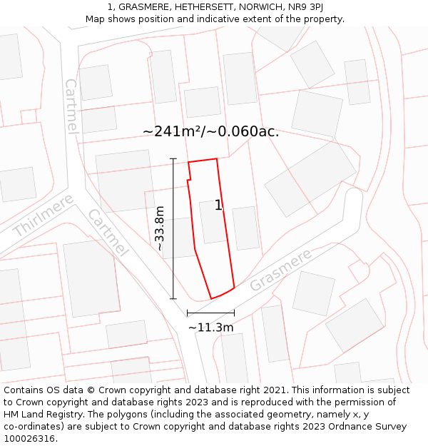 1, GRASMERE, HETHERSETT, NORWICH, NR9 3PJ: Plot and title map