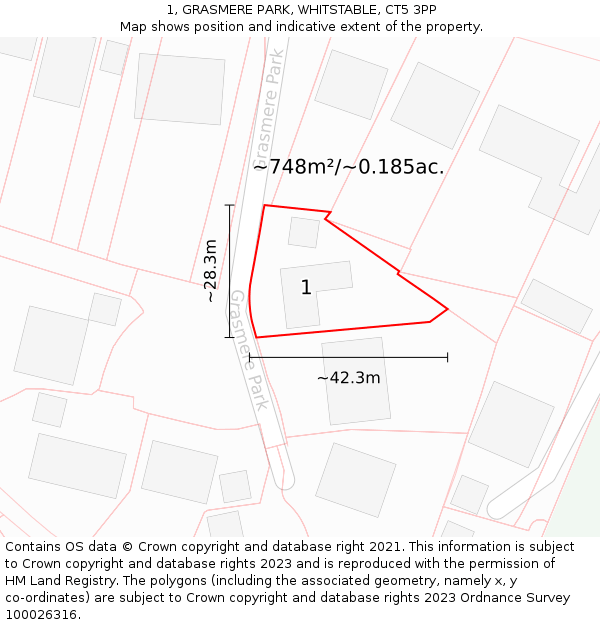 1, GRASMERE PARK, WHITSTABLE, CT5 3PP: Plot and title map
