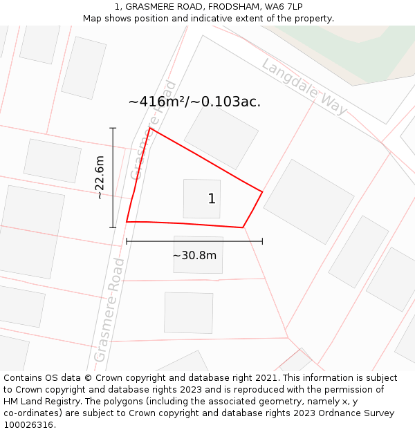 1, GRASMERE ROAD, FRODSHAM, WA6 7LP: Plot and title map