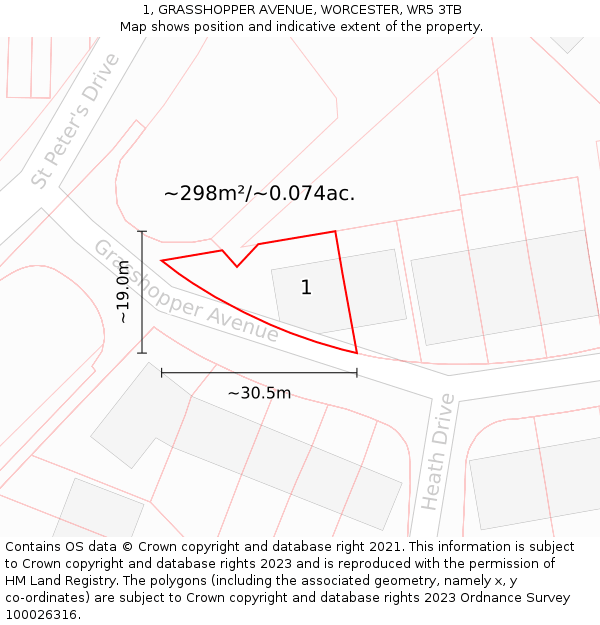 1, GRASSHOPPER AVENUE, WORCESTER, WR5 3TB: Plot and title map