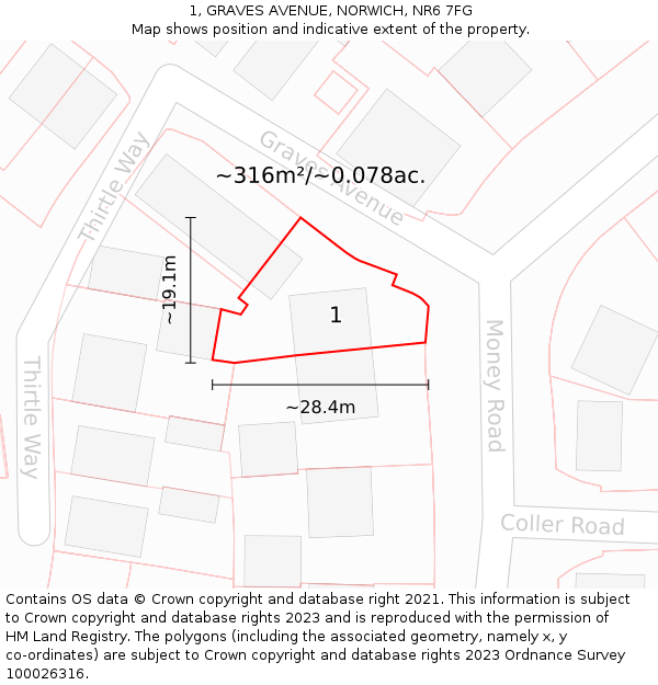 1, GRAVES AVENUE, NORWICH, NR6 7FG: Plot and title map
