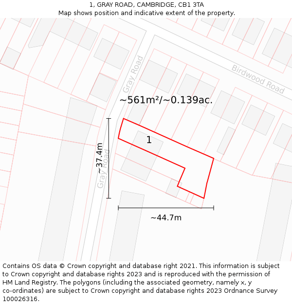 1, GRAY ROAD, CAMBRIDGE, CB1 3TA: Plot and title map