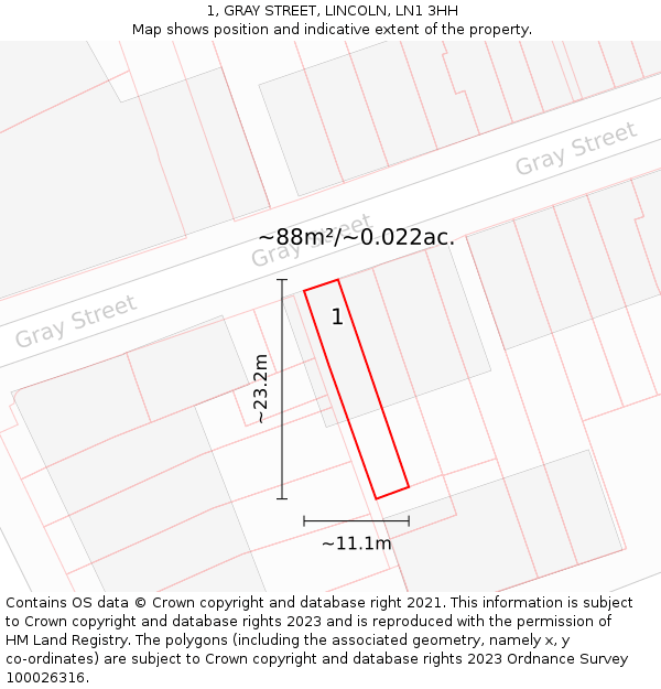 1, GRAY STREET, LINCOLN, LN1 3HH: Plot and title map