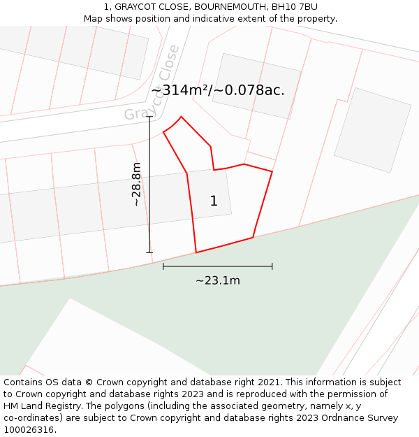 1, GRAYCOT CLOSE, BOURNEMOUTH, BH10 7BU: Plot and title map