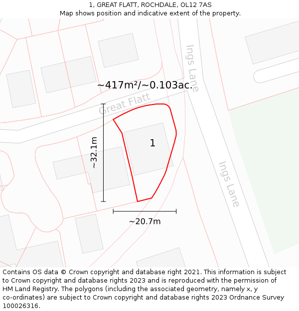 1, GREAT FLATT, ROCHDALE, OL12 7AS: Plot and title map