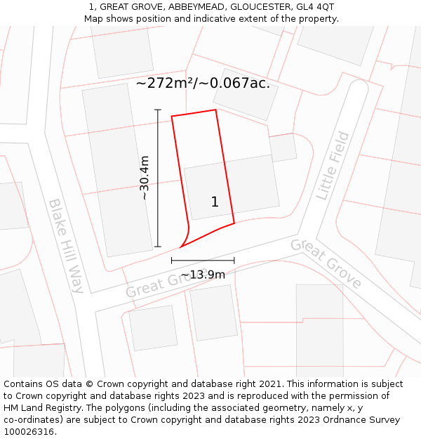 1, GREAT GROVE, ABBEYMEAD, GLOUCESTER, GL4 4QT: Plot and title map