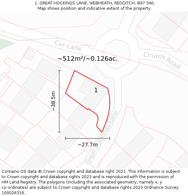 1, GREAT HOCKINGS LANE, WEBHEATH, REDDITCH, B97 5WL: Plot and title map