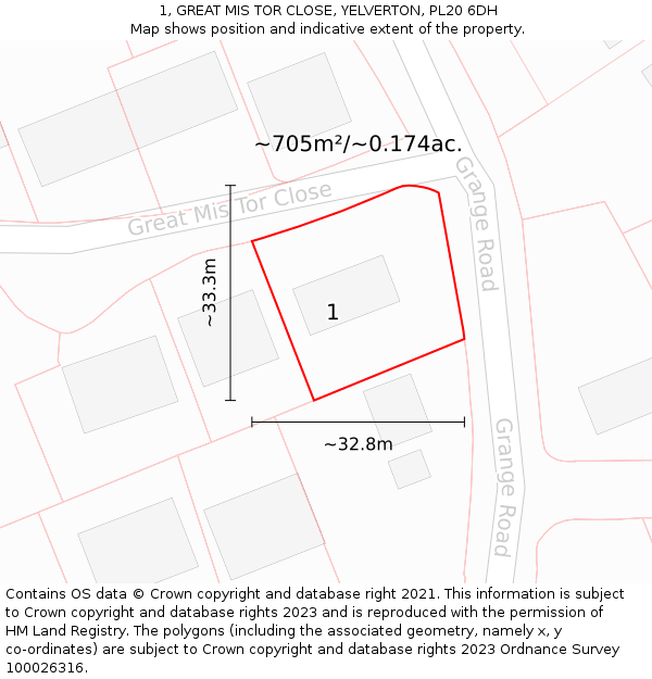 1, GREAT MIS TOR CLOSE, YELVERTON, PL20 6DH: Plot and title map