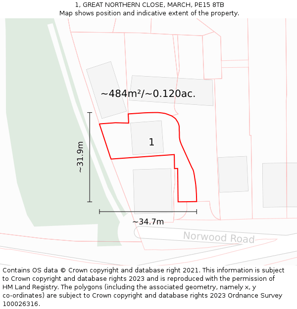 1, GREAT NORTHERN CLOSE, MARCH, PE15 8TB: Plot and title map