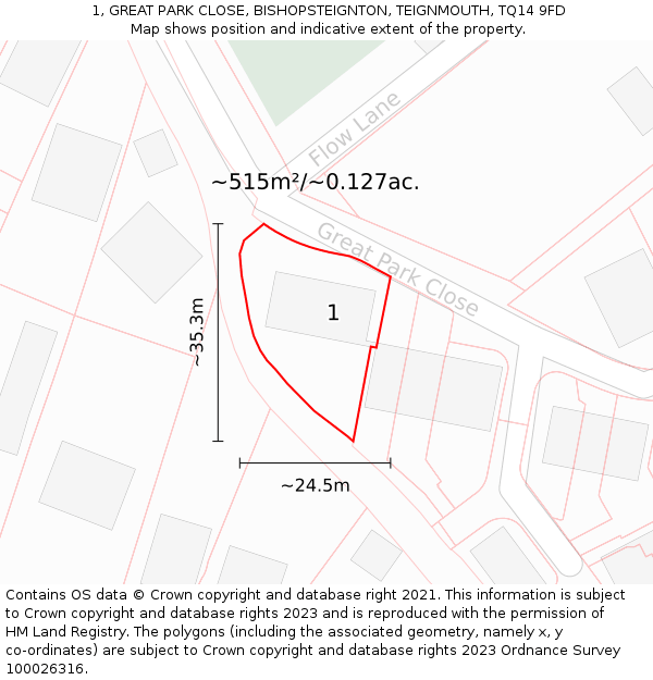 1, GREAT PARK CLOSE, BISHOPSTEIGNTON, TEIGNMOUTH, TQ14 9FD: Plot and title map