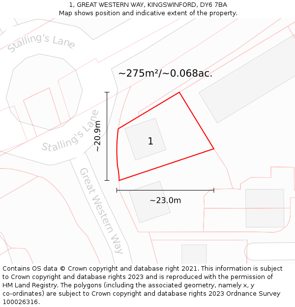 1, GREAT WESTERN WAY, KINGSWINFORD, DY6 7BA: Plot and title map