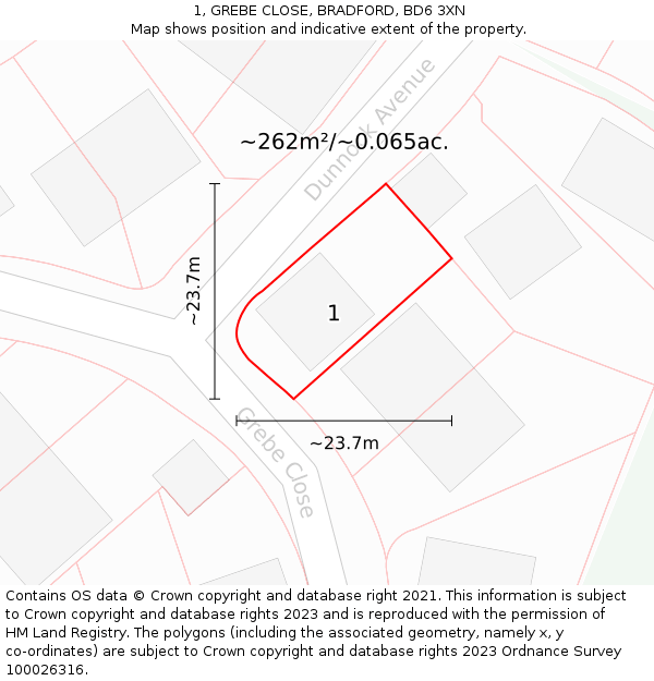 1, GREBE CLOSE, BRADFORD, BD6 3XN: Plot and title map