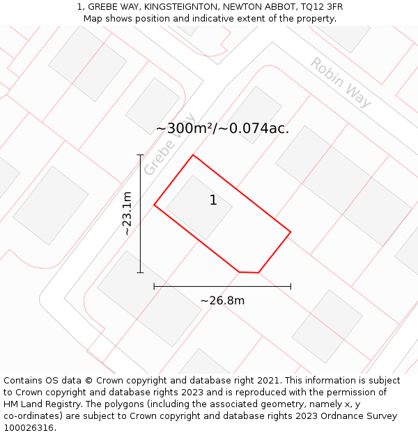 1, GREBE WAY, KINGSTEIGNTON, NEWTON ABBOT, TQ12 3FR: Plot and title map
