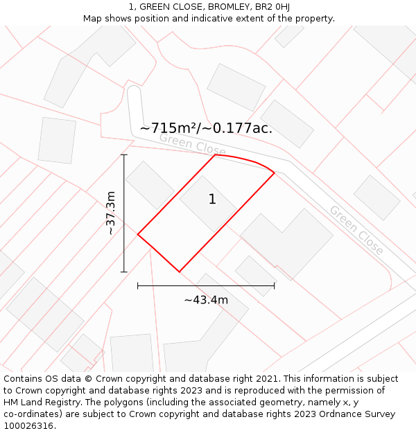 1, GREEN CLOSE, BROMLEY, BR2 0HJ: Plot and title map