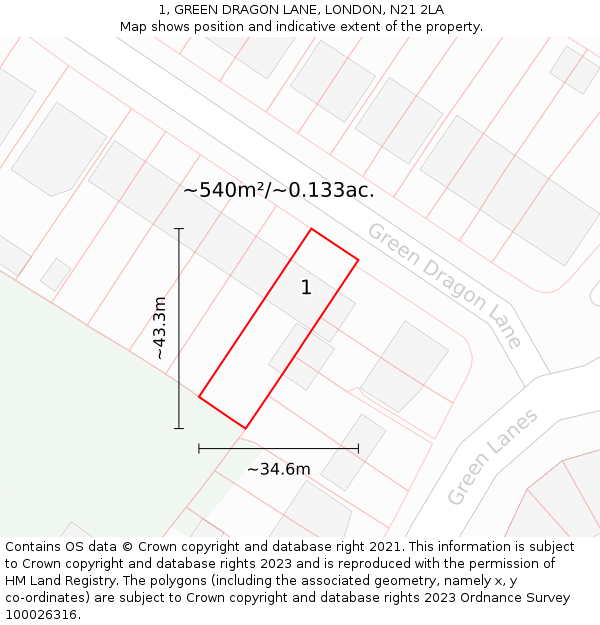 1, GREEN DRAGON LANE, LONDON, N21 2LA: Plot and title map