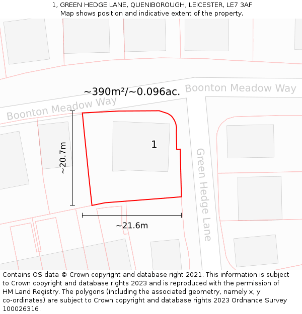 1, GREEN HEDGE LANE, QUENIBOROUGH, LEICESTER, LE7 3AF: Plot and title map