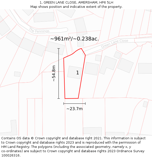 1, GREEN LANE CLOSE, AMERSHAM, HP6 5LH: Plot and title map