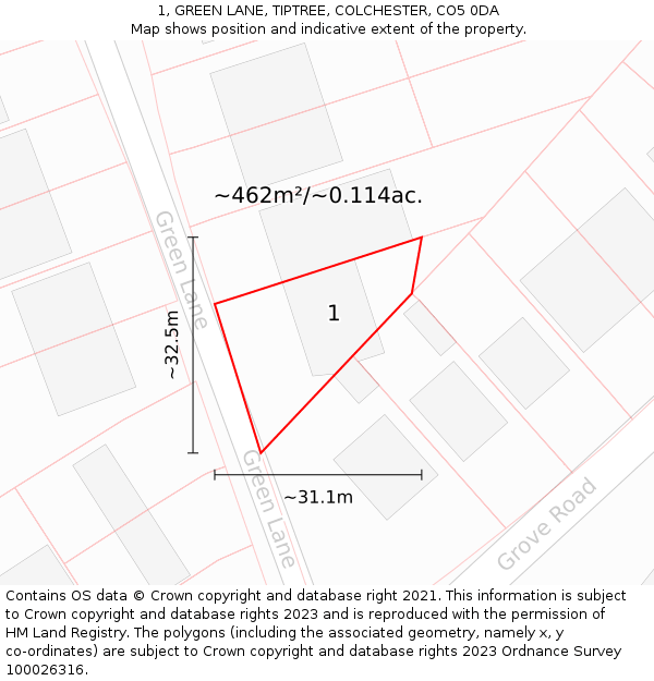 1, GREEN LANE, TIPTREE, COLCHESTER, CO5 0DA: Plot and title map