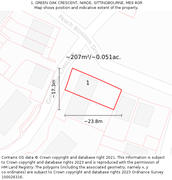 1, GREEN OAK CRESCENT, IWADE, SITTINGBOURNE, ME9 8GR: Plot and title map