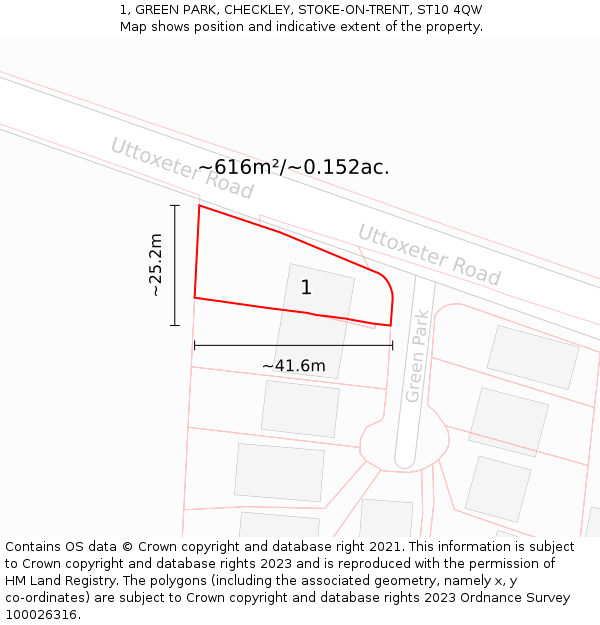 1, GREEN PARK, CHECKLEY, STOKE-ON-TRENT, ST10 4QW: Plot and title map