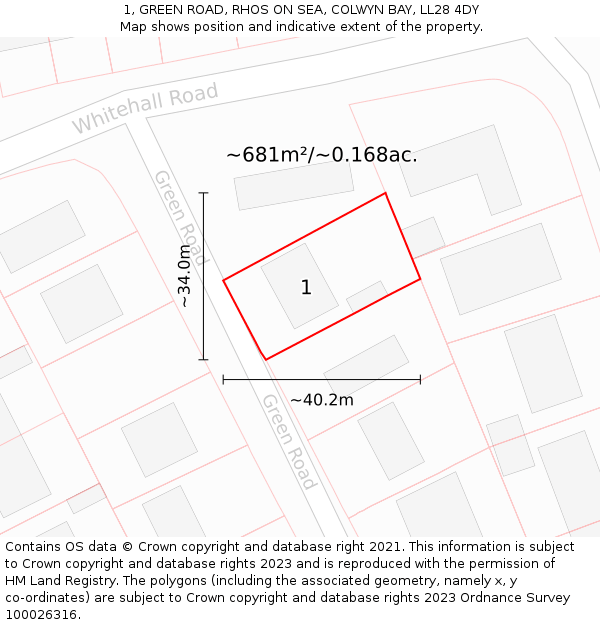 1, GREEN ROAD, RHOS ON SEA, COLWYN BAY, LL28 4DY: Plot and title map