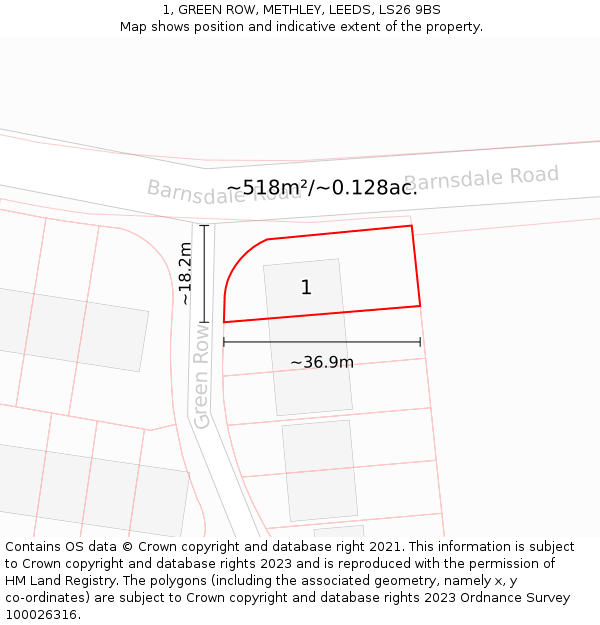 1, GREEN ROW, METHLEY, LEEDS, LS26 9BS: Plot and title map