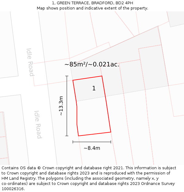 1, GREEN TERRACE, BRADFORD, BD2 4PH: Plot and title map