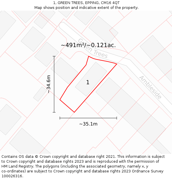 1, GREEN TREES, EPPING, CM16 4QT: Plot and title map