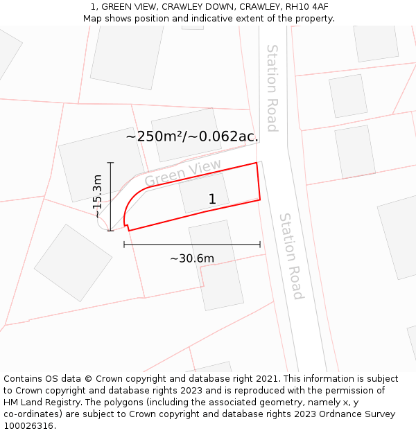 1, GREEN VIEW, CRAWLEY DOWN, CRAWLEY, RH10 4AF: Plot and title map