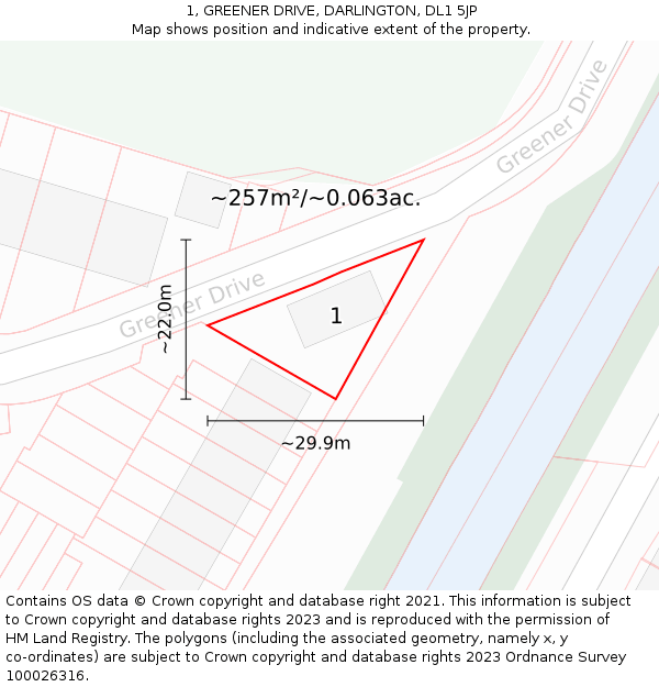 1, GREENER DRIVE, DARLINGTON, DL1 5JP: Plot and title map