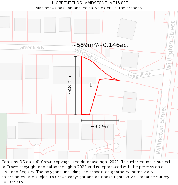 1, GREENFIELDS, MAIDSTONE, ME15 8ET: Plot and title map