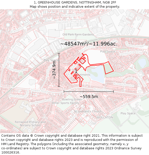 1, GREENHOUSE GARDENS, NOTTINGHAM, NG8 2FF: Plot and title map