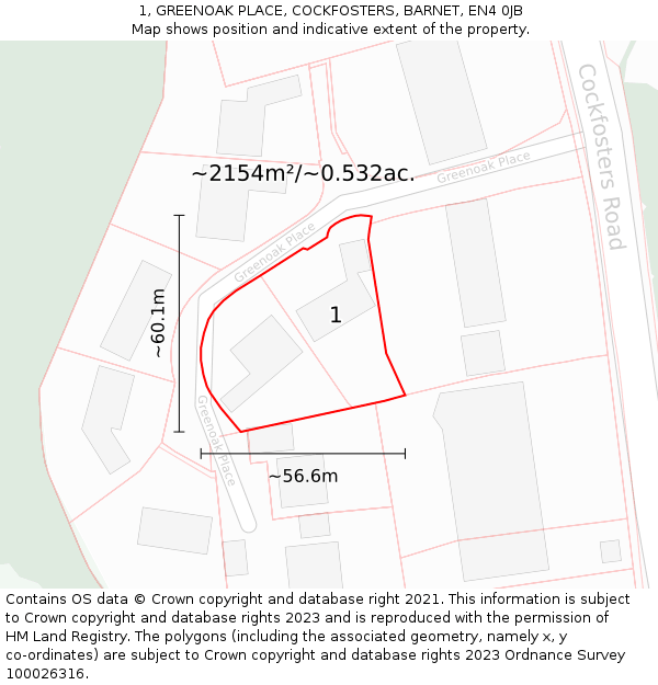 1, GREENOAK PLACE, COCKFOSTERS, BARNET, EN4 0JB: Plot and title map