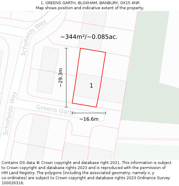 1, GREENS GARTH, BLOXHAM, BANBURY, OX15 4NR: Plot and title map