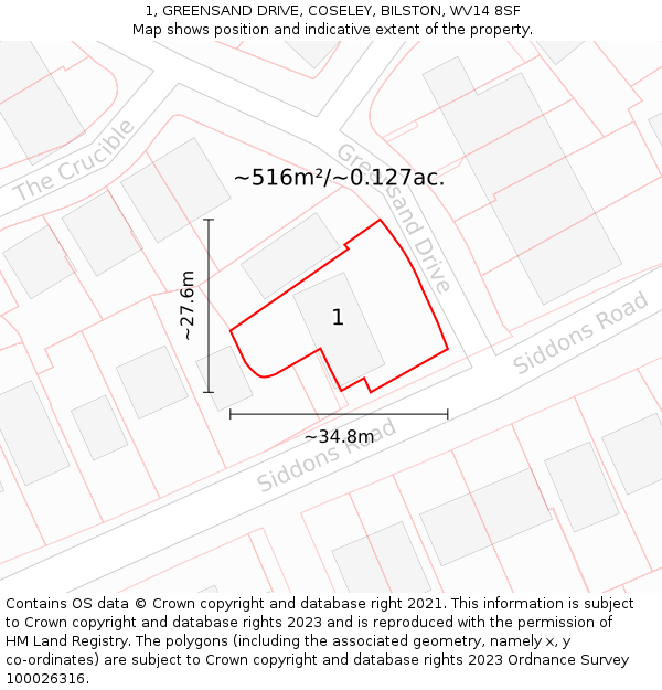 1, GREENSAND DRIVE, COSELEY, BILSTON, WV14 8SF: Plot and title map