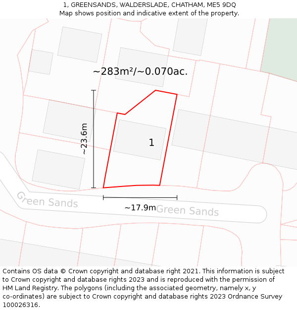 1, GREENSANDS, WALDERSLADE, CHATHAM, ME5 9DQ: Plot and title map