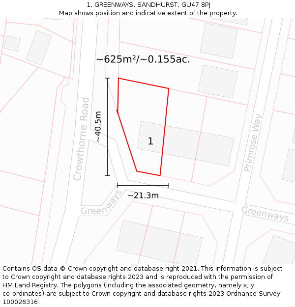 1, GREENWAYS, SANDHURST, GU47 8PJ: Plot and title map
