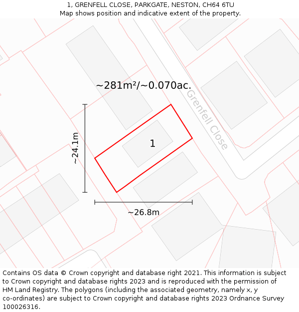 1, GRENFELL CLOSE, PARKGATE, NESTON, CH64 6TU: Plot and title map