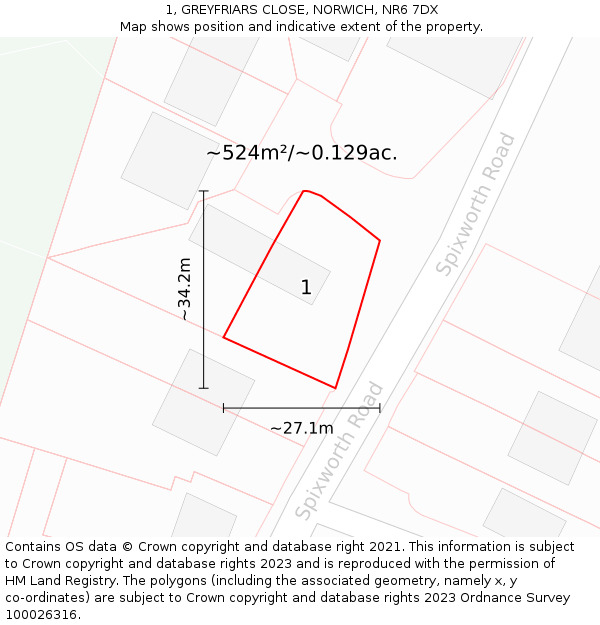 1, GREYFRIARS CLOSE, NORWICH, NR6 7DX: Plot and title map