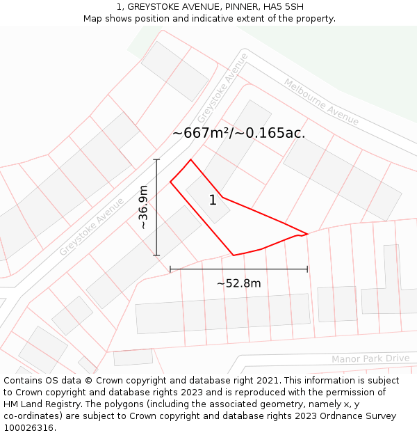 1, GREYSTOKE AVENUE, PINNER, HA5 5SH: Plot and title map