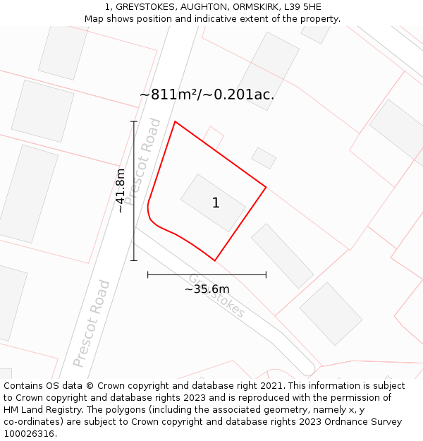 1, GREYSTOKES, AUGHTON, ORMSKIRK, L39 5HE: Plot and title map
