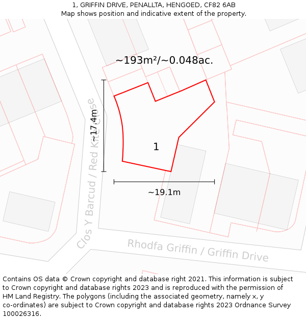 1, GRIFFIN DRIVE, PENALLTA, HENGOED, CF82 6AB: Plot and title map