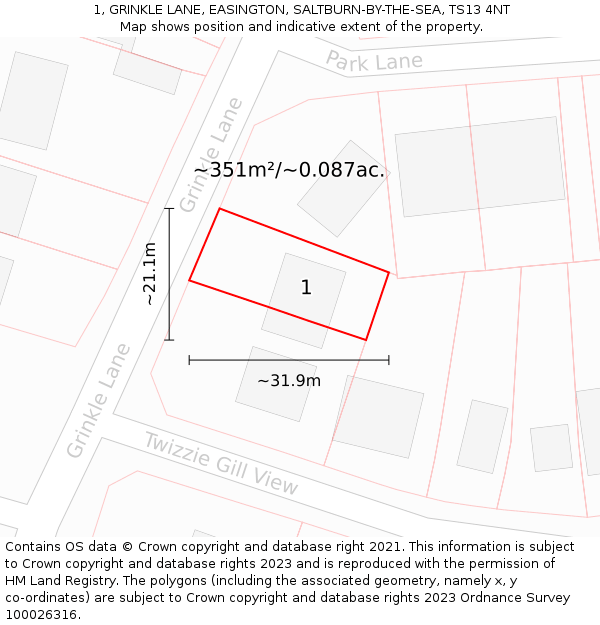 1, GRINKLE LANE, EASINGTON, SALTBURN-BY-THE-SEA, TS13 4NT: Plot and title map