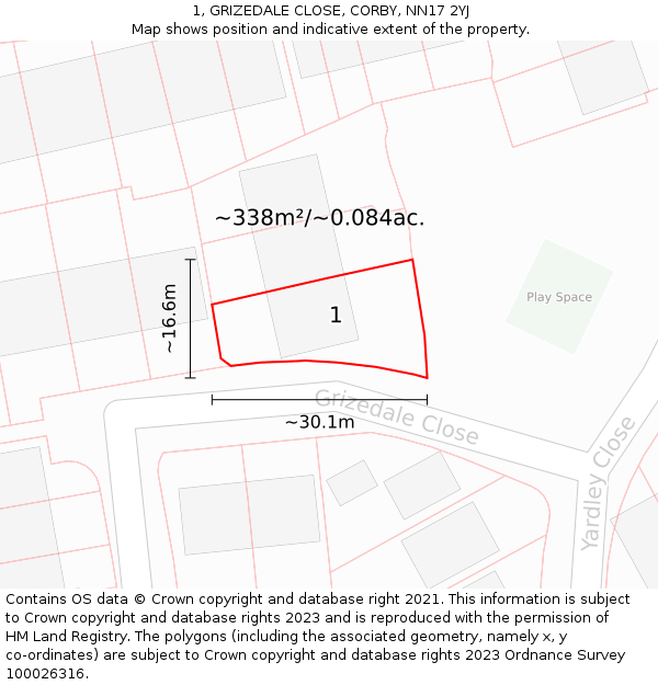 1, GRIZEDALE CLOSE, CORBY, NN17 2YJ: Plot and title map